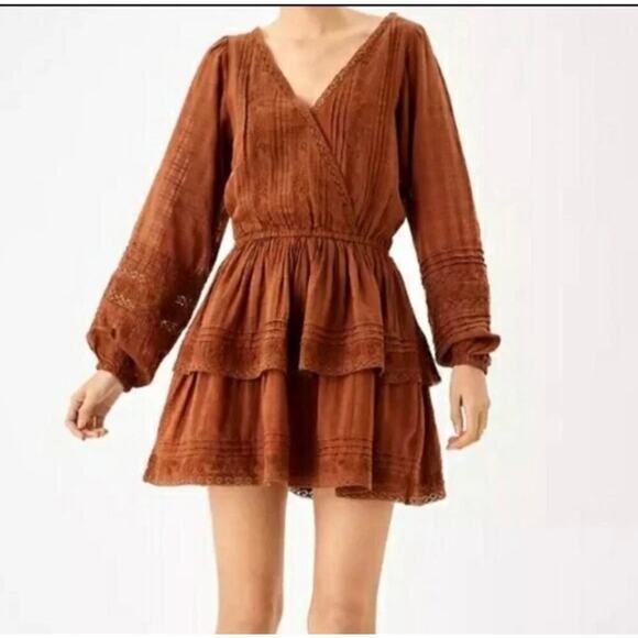 American eagle Dresses & Skirts - American Eagle BROWN Women's Embroidered Wrap Front Mini Dress, Small